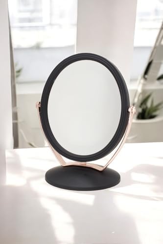 Süet PVC Serisi 3x Büyüteçli Çift Taraflı Ayarlanabilir Eğimli Masa Üstü Makyaj Aynası 15x19 CM Oval
