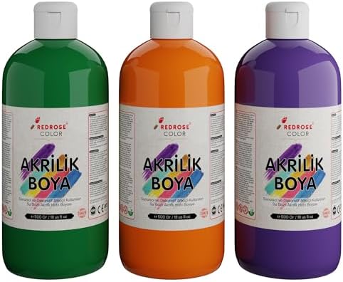 Yeşil, Mor, Turuncu Akrilik Boya 3'lü Set 3x500 gr