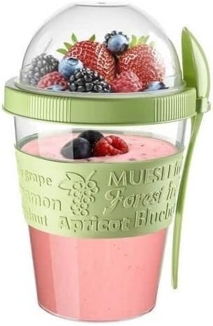 Renkli and Go Kaşıklı Hazneli Meyveli Yoğurt Kabı Piknik Iş Atıştırmalık Diyet Müsli Granola Süt Bardağı (Beyaz)