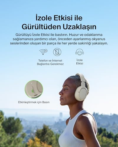 SoundForm Isolate Gürültü Önleyici Kablosuz Kulaklık (Kum) – Mikrofonlu, 60 Saat Pil, Derin Bas, CloudCushion Konfor, Bluetooth Kulak Üstü Kulaklık