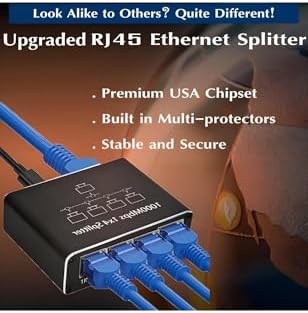 Ethernet Splitter, Gigabit Ağ Bölücü, Bilgisayar, Hub, Anahtar, Yönlendirici 1x4 Portlu, Evrensel Ağ Genişletici, USB-C Güç Girişli, 1000Mbps LAN İnternet Splitter Eşzamanlı Çalışma