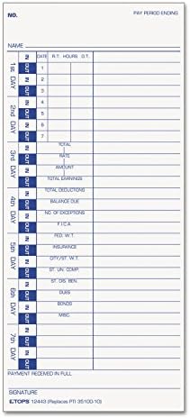 TOPS Zaman Kartları, Haftalık, Tek Taraflı, 4" x 9", Beyaz Stok, Mavi Baskı, 100 Adet (12443)