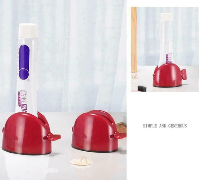 EasyPress Diş Macunu Sıkacağı, Kırmızı, Tek El İle Kontrollü Sıkma, Diş Macunu İsrafını Azaltan Akıllı Tüp Aparatı, Dayanıklı ABS Banyo Aksesuarı