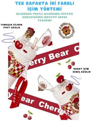 520ml Sevimli Hayvanlar Süslü Pipetli/Pipetsiz Boyun Askılı Paslanmaz Çelik Termos