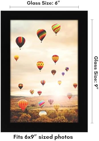 6x9 Siyah Resim Çerçevesi - Duvar veya Masa Üstü Ekran için Kırılmaya Dayanıklı Cam, Asma Donanımı ve Şövale ile Tasarlanmış Ahşap Fotoğraf Çerçevesi