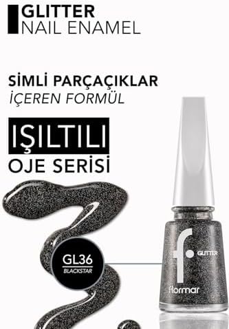 Yarı Transparan & Parlak Bitişli Simli Oje GL36 BLACK STAR