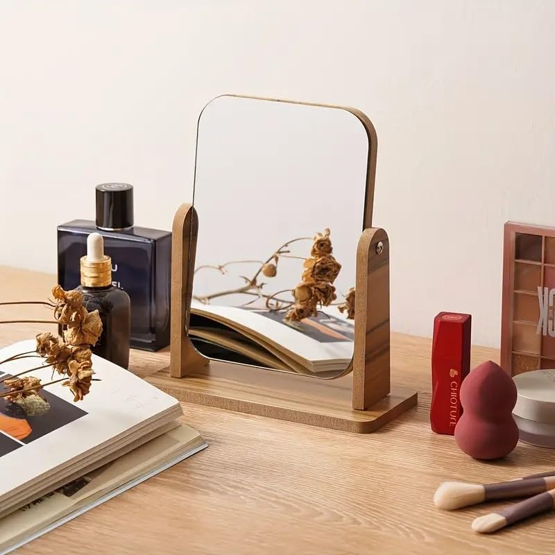 13x18 cm Ahşaptan 360 Derece Dönebilen Masaüstü Standlı Ayarlanabilir Makyaj Aynası Masaüstü Ahşap Ayna