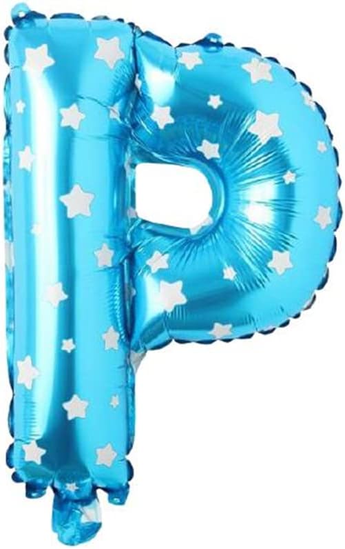 P Harfi 16 İnç Mavi Yıldızlı Renk Folyo Balon 36 CM (Mavi)