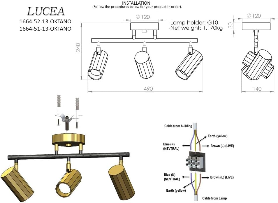 Rosta 3 Lu Siyah-Antık Lak Plafonyer 3xgu10
