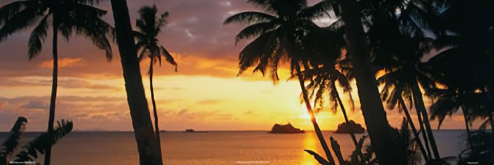 Gün Batımı 36x12 Sanatsal Baskı Poster Ağaçları Ada Kaçamağ