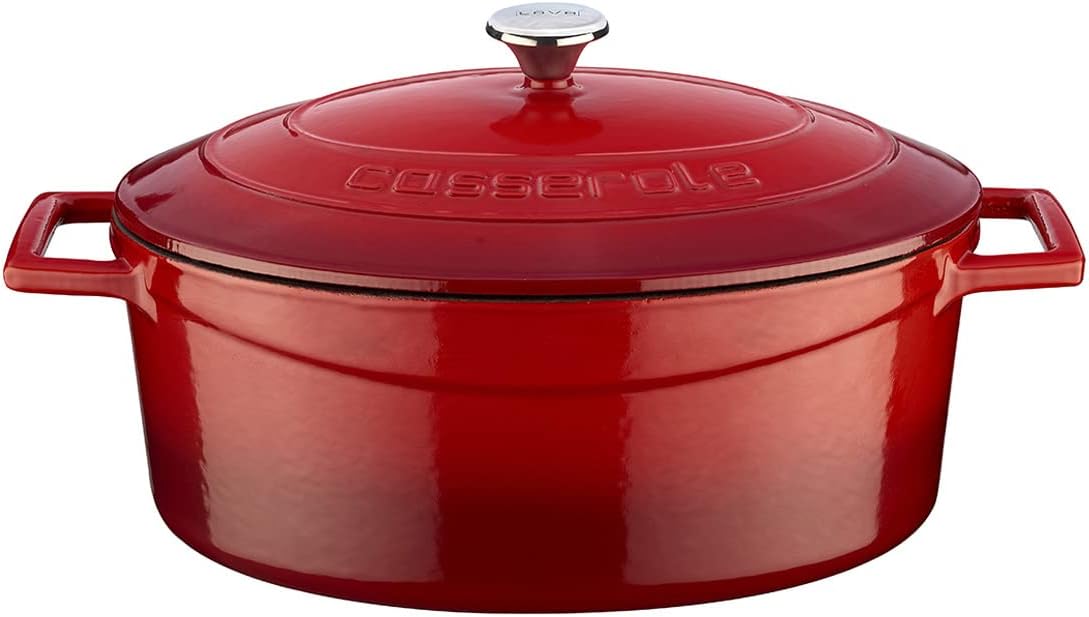 Metal Oval Döküm Tencere, 27 cm, 3.91 L Hacim, Kırmızı