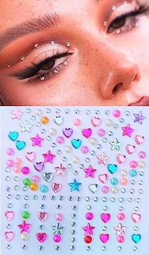Taş Yapışkanlı Saç, Yüz, Tırnak, Makyaj ve Süs Taşı Işıltılı Parlak (Renkli İnci, Yıldız, Kalpli Model)
