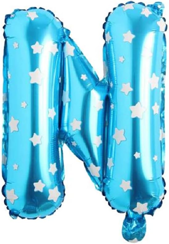 N Harfi 16 İnç Mavi Yıldızlı Renk Folyo Balon 36 CM (Mavi)