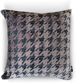 Taupe Houndstooth Kazayağı Desenli Dekoratif Kırlent/Yastık Kılıfı 45x45 cm,%100 Polyester Döşemelik Kumaş