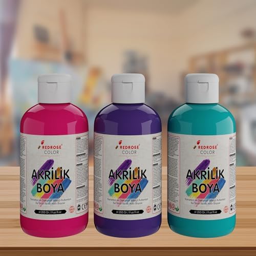 Mor, Fuşya, Turkuaz Akrilik Boya 3'lü Set 3x250 gr