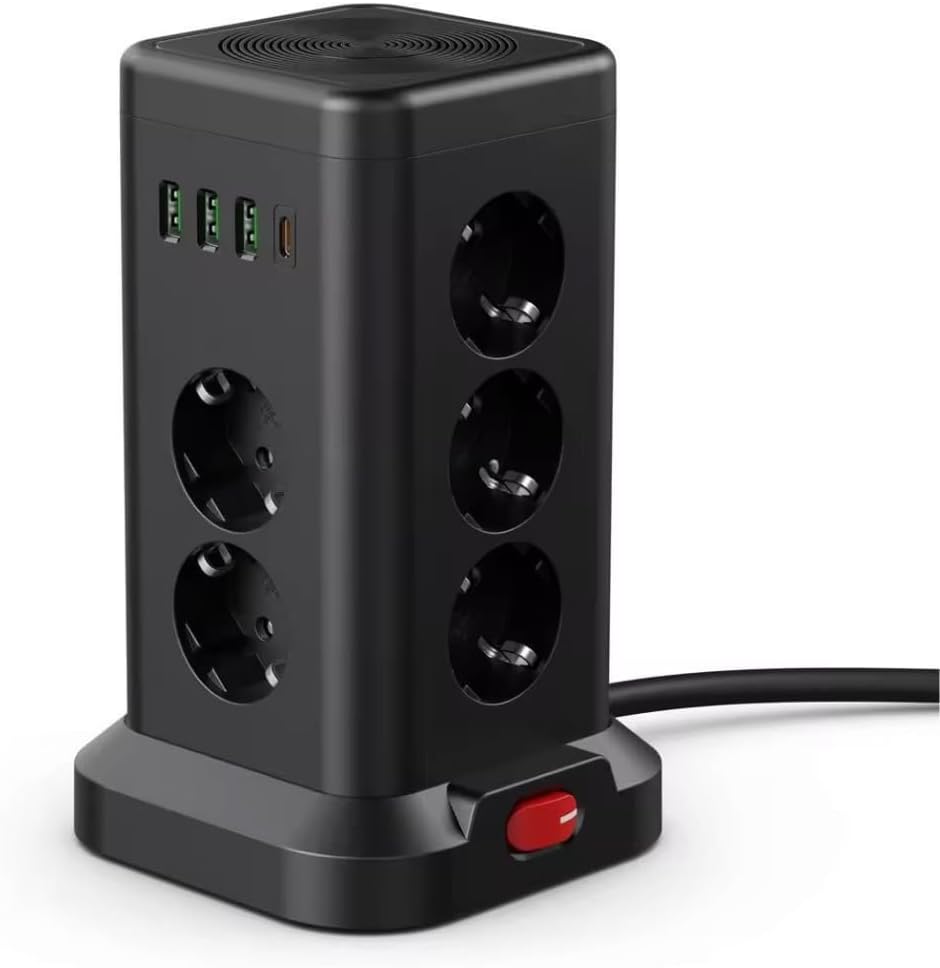 11’li Akım Korumalı Priz Kulesi | 3 USB-A + 1 Type-C Çıkışlı, Hızlı Şarj, 3680w Güç, Anahtarlı Uzatma Kablosu – smayling