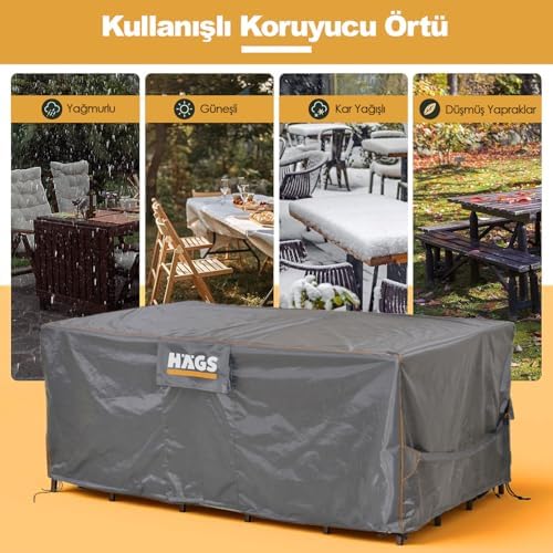 Bahçe Mobilyası Örtüsü, 250-210-90cm, Ağır Hizmet Kumaş, Su Geçirmez, Dış Mekan Masa Örtüsü, Havalandırmalı Masa ve Koruma Kılıfı - Gri