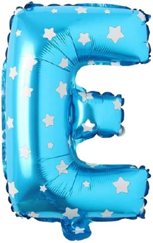E Harfi 16 İnç Mavi Yıldızlı Renk Folyo Balon 36 CM (Mavi)