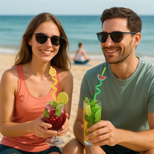 Sevimli Meyveler Figürlü Plastik Parti Pipeti 12'li