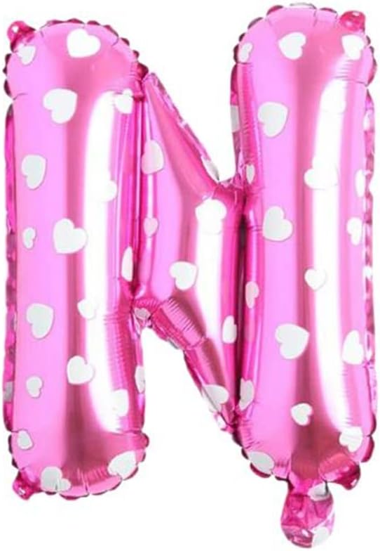 N Harfi 16 İnç Pembe Kalpli Renk Folyo Balon 36 CM (Pembe)