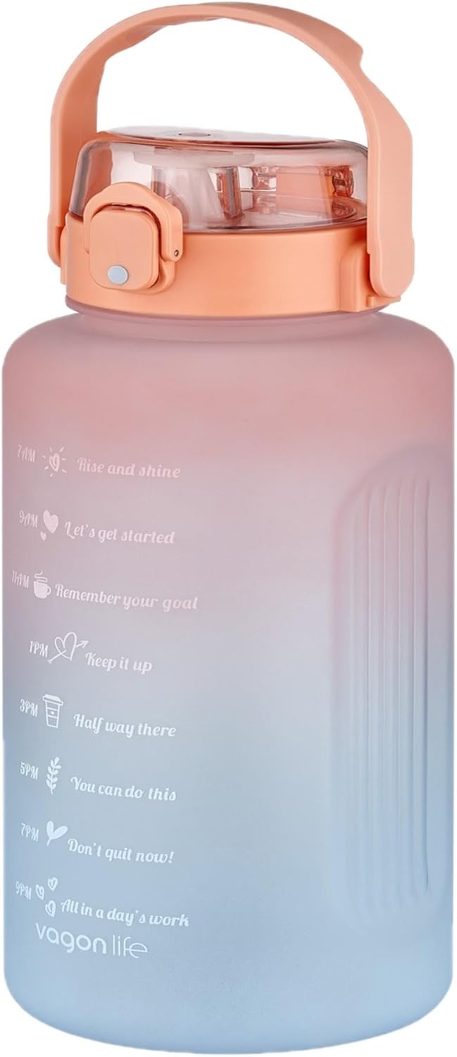 MEGA Büyük Boy 2500ml 2.5Litre Pipetli/Pipetsiz Kullanım Çift Renk Motivasyon Matarası