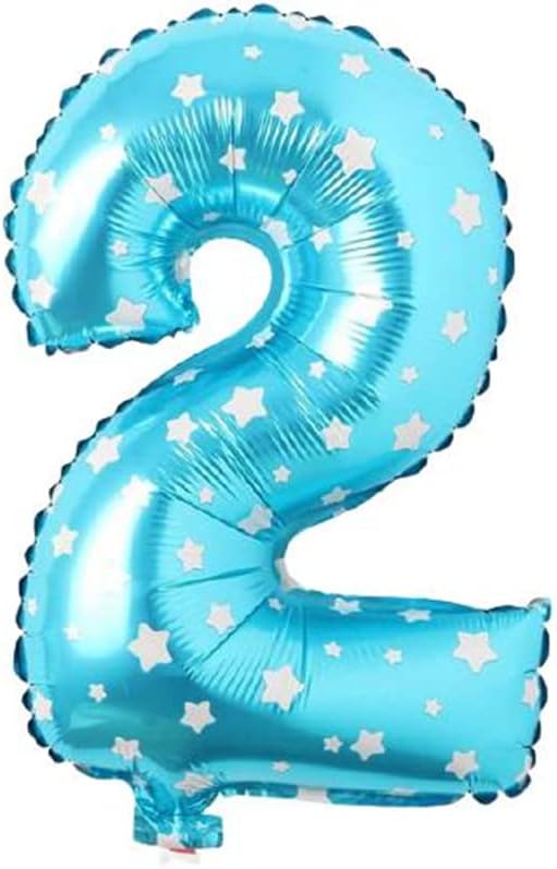 2 Rakamlı 16 İnç Mavi Yıldızlı Folyo Balon 36 CM (Mavi)