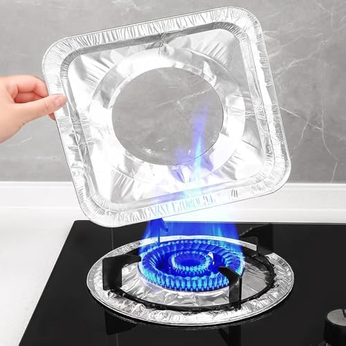 Ocak Koruyucu Yağ Geçirmez Alüminyum Folyo Ped, Yeniden Kullanılabilir Dayanıklı Temiz Hijyenik Mutfak İçin (22 Cm x 22 Cm) (10 ADET - KARE)