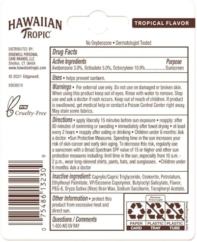 Hawaiian Tropic Dudak Balsamı Güneş Koruyucu Çubuk, SPF 30, 4,0 g - 10'lu Paket