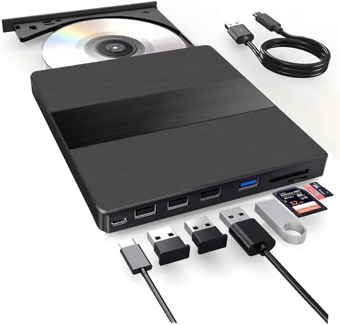 7in1 Harici USB 3.0 ve Type-C DVD-ROM DVD-RW Optik Sürücü, USB ve Type C Kablolu, PC, Tablet, DVD Player, Desenli Tasarım Ultra Slim CD ROM Okuyucu CV540