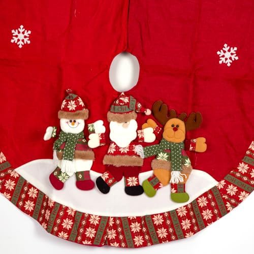 Yılbaşı Süsü Çam Örtüsü Baba Kardan Adam Geyik Figürlü Kırmızı 120 Cm.