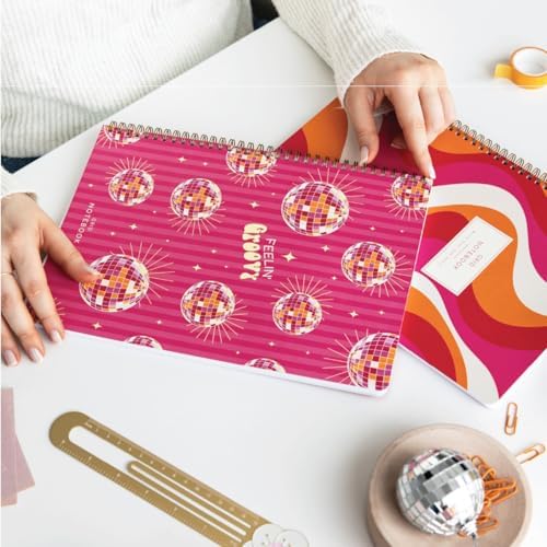 A4 Spiralli Karton Kapak 2’li Set Kareli Okul Defteri 80 yaprak, Ders Programlı Retro Disko