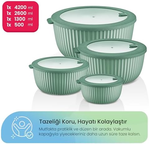 Life Dora 4’lü Mikrodalga ve Kase Seti – Porselen Görünümlü, Sızdırmaz Vakum Kapaklı Premium Saklama (Yeşil)