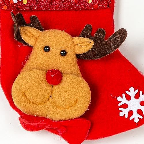 Yılbaşı Süsü Çorap Parlak Pullu Geyik Figürlü Kırmızı 12x16 Cm.