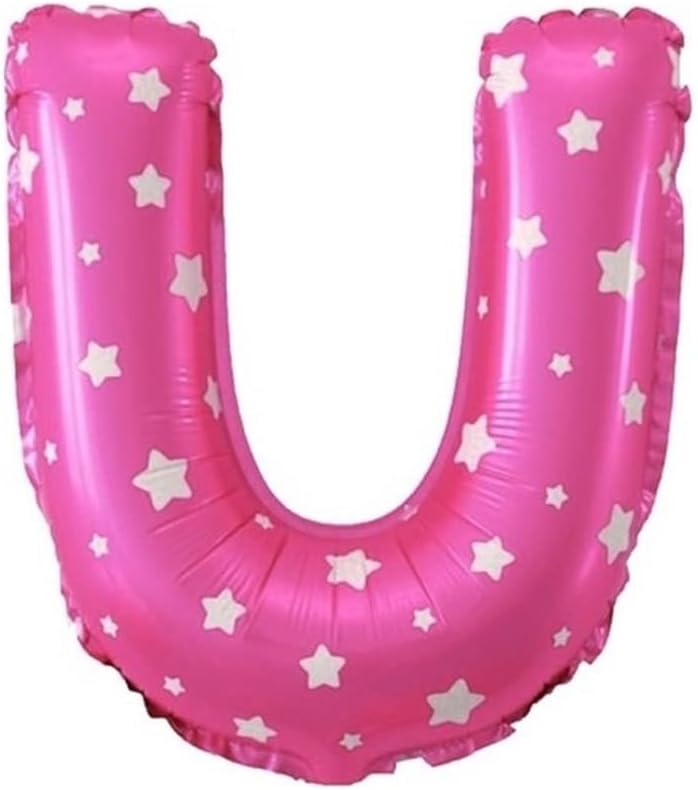 U Harfi 16 İnç Pembe Kalpli Renk Folyo Balon 36 CM (Pembe)