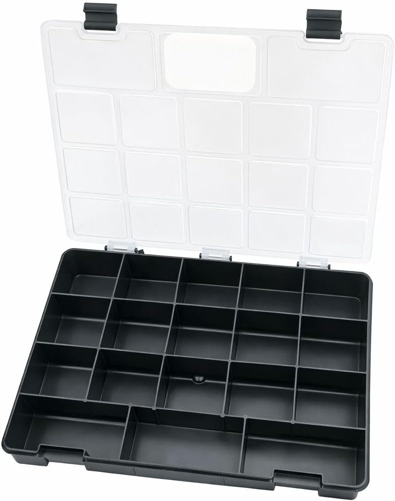 32x25 cm Çok Bölmeli Şeffaf Plastik Organizer Kutu – Kapaklı Kilitli Saklama Kutusu, Balıkçı Malzeme Kutusu ve İnşaat Organizeri | Vida, Dübel, Olta Aksesuarı, Kurşun, Hobi ve Alet Kutusu