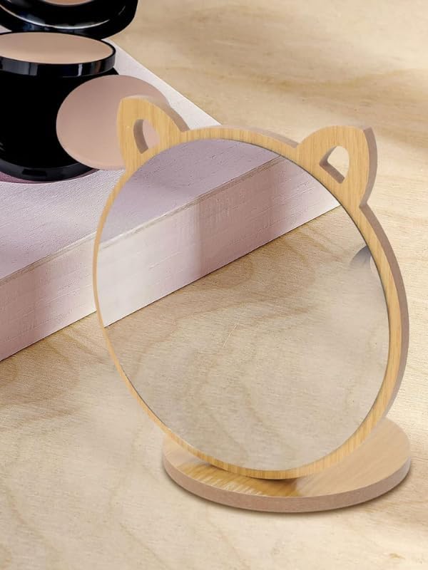 UNİCHROME Kedi Ayna Ahşap Standlı Masa üstü Makyaj Aynası Make Up (14)