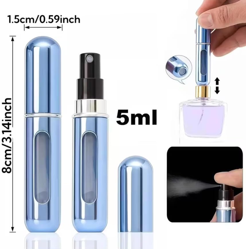 Parfüm Şişesinden Çanta Içi Mini Doldurulabilir Seyahat Cep Yedek Parfüm Şişesi 5 ml, Makyaj Organizer, (1 Adet) (Buz Mavisi)