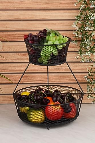 Dekoratif Metal Sebze&Meyvelik 2 katlı-Siyah