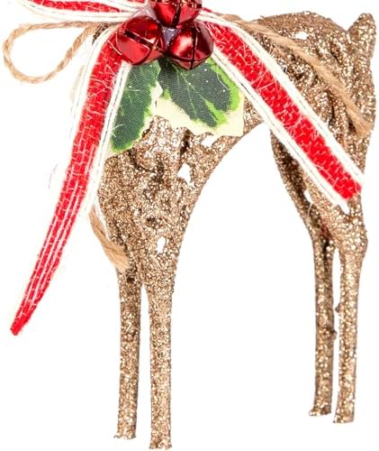 Yılbaşı Ağaç Süsü Yılbaşı Dekorlu Simli Geyik 8x16 Cm.