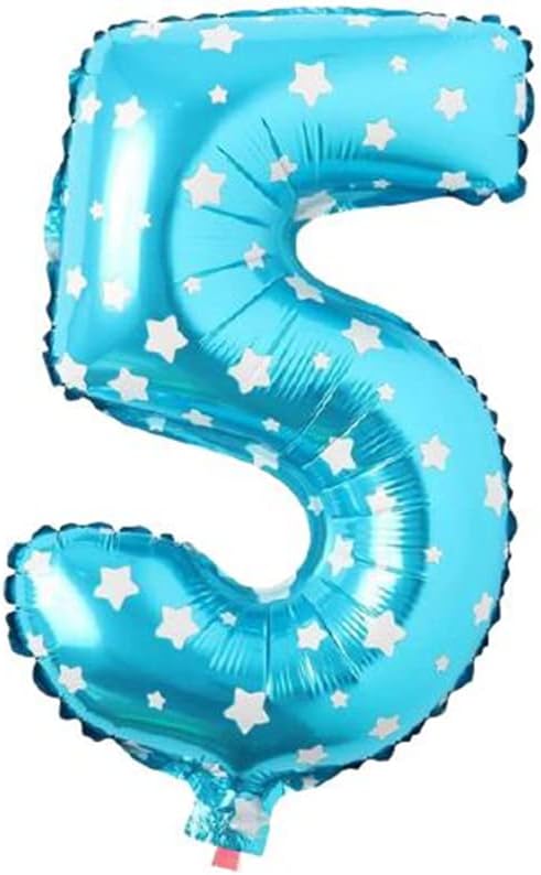 5 Rakamlı 16 İnç Mavi Yıldızlı Folyo Balon 36 CM (Mavi)