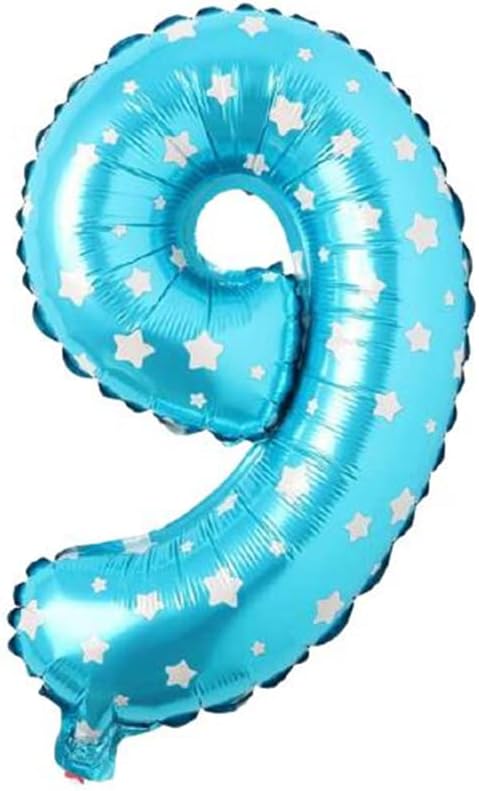 9 Rakamlı 16 İnç Mavi Yıldızlı Folyo Balon 36 CM (Mavi)