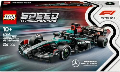 Speed Champions -AMG F1 W15 Yarış Arabası 77244 – 10 Yaş ve Üzeri Kız ve Erkek Çocukları için Koleksiyonluk Sürücü Minifigürü İçeren Yapım Seti ve Sergileme Seti (267 Parça)