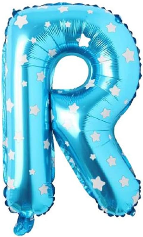 R Harfi 16 İnç Mavi Yıldızlı Renk Folyo Balon 36 CM (Mavi)