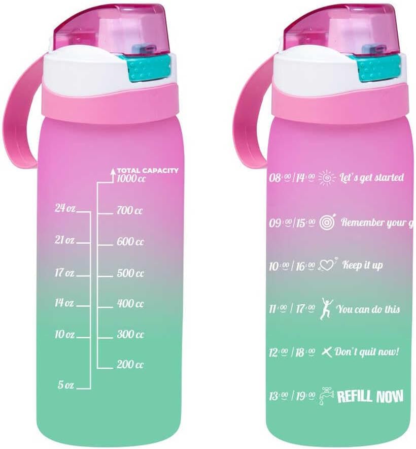 161646-161 Su Şişesi - Motivasyon Su Matarası - Plastik Renkli Suluk Pembe 1lt