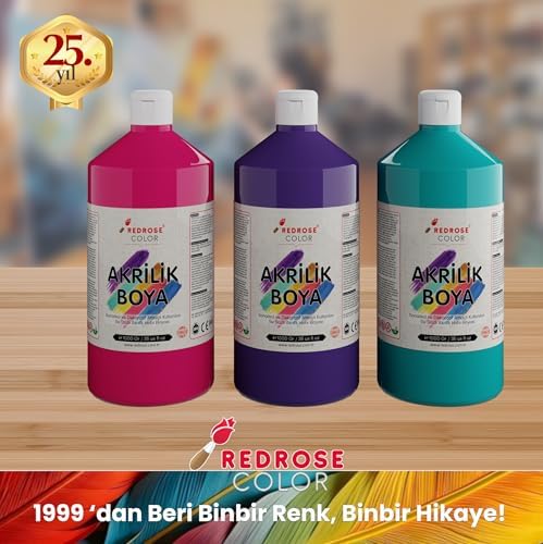 Mor, Fuşya, Turkuaz Akrilik Boya 3'lü Set 3x1000 gr