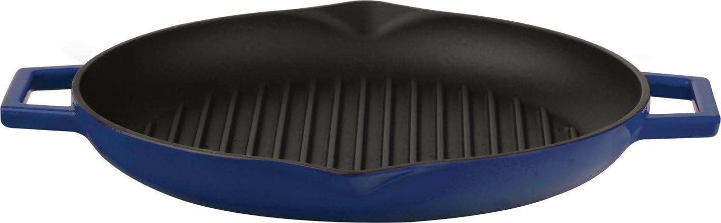 Döküm Yuvarlak Kızartma Tavası, Metal Kulplu, 30 cm, Mavi