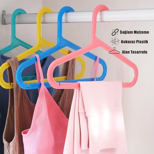 Hanger Plastik Çocuk Askısı, Elbise Askısı, Renkli Askı, Slim Askı (Standart, Adet, 24)