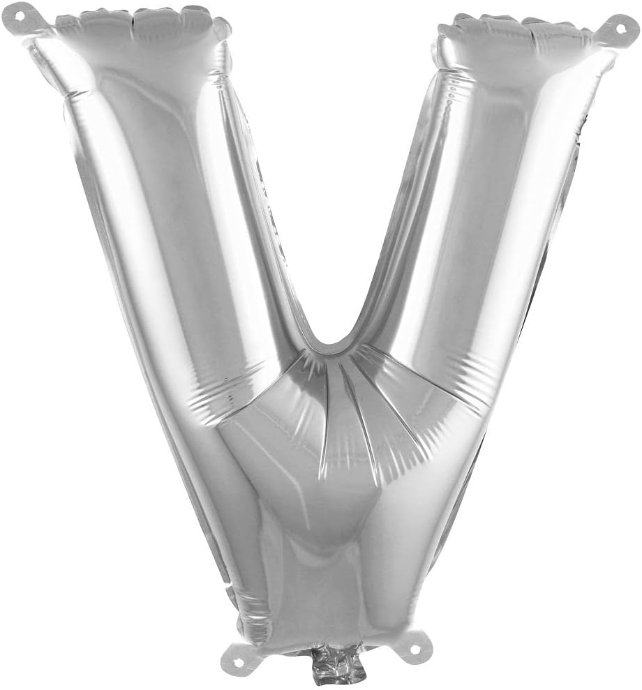 V Harfi 16 İnç Gümüş Renk Folyo Balon 36 CM (Gümüş)
