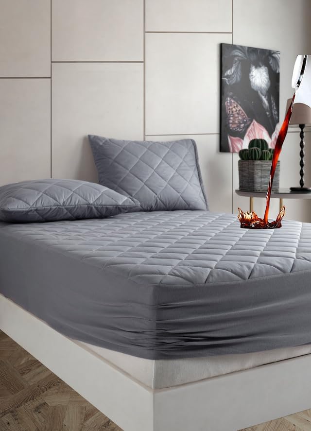 Gri Sıvı Geçirmez Alez - Tek-Çift Kişilk Alez- Bebek Alez-%100 Pamuk- Kapitoneli Alez- Fitted(Yatağı Saran) Yatak Koruyucu Alez Çarşaf (90x190)