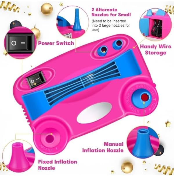 Shopexxtra Elektrikli Balon Pompası, Çift Nozullu Balon Şişirme Makinesi, 600W, 220-240V, Parti